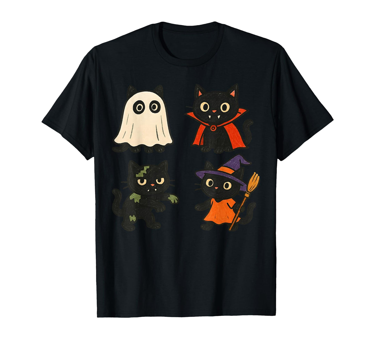 Cat Spooky Witch Boo Zombie Cute Cat Halloween Boys Girls T-Shirt
