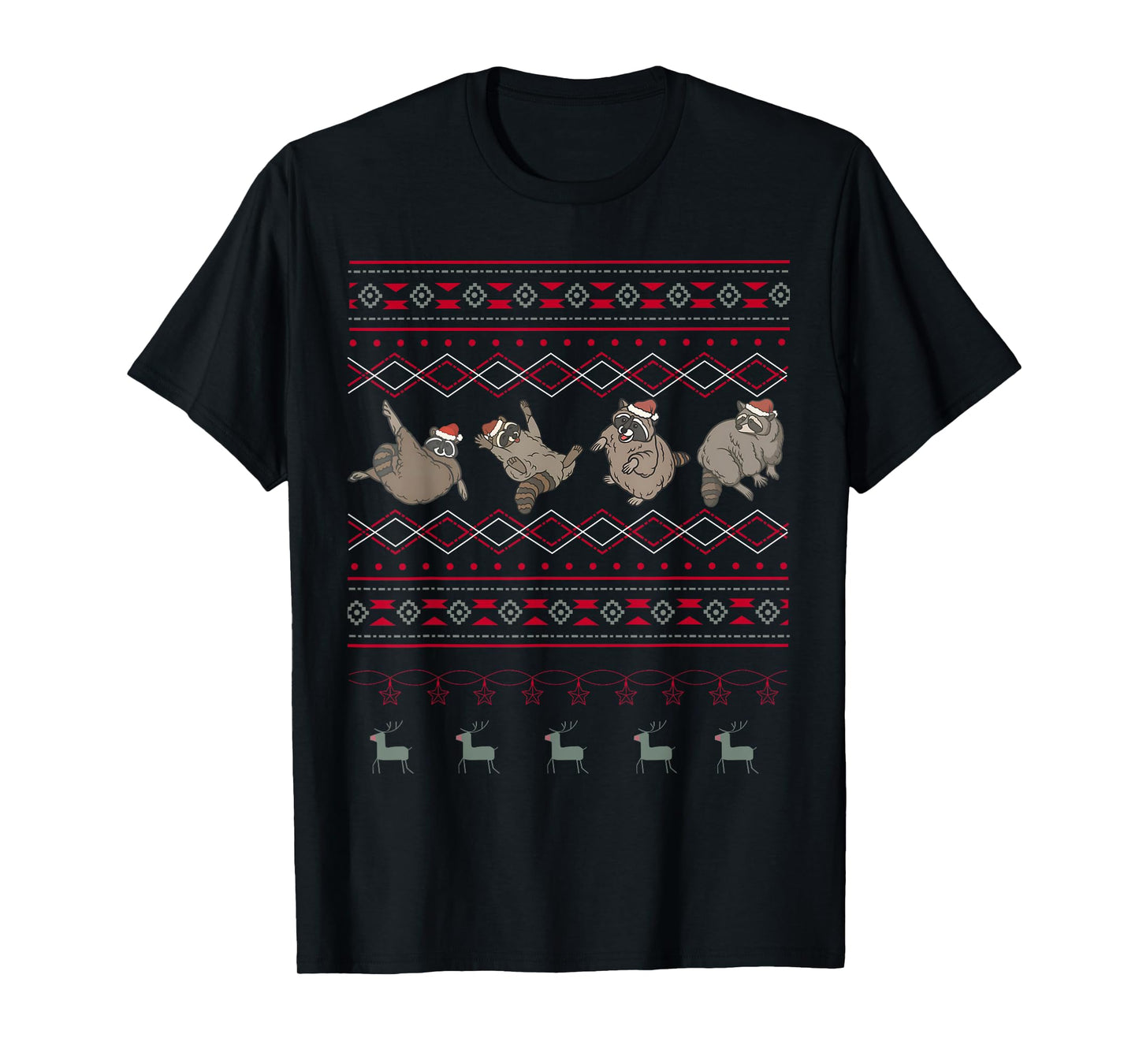 Funny Raccoon Merry Christmas Xmas Reindeer Holiday Ugly T-Shirt