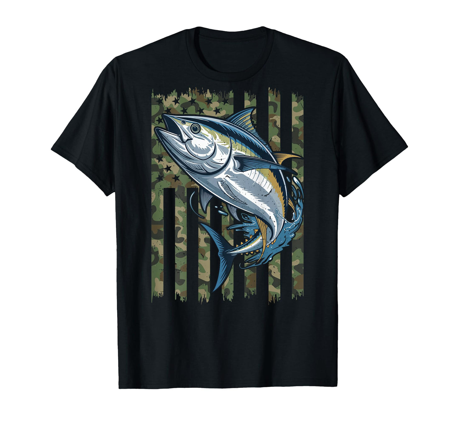 Youth Boys Tuna Fishing American Flag Camo Fishing Patriotic T-Shirt