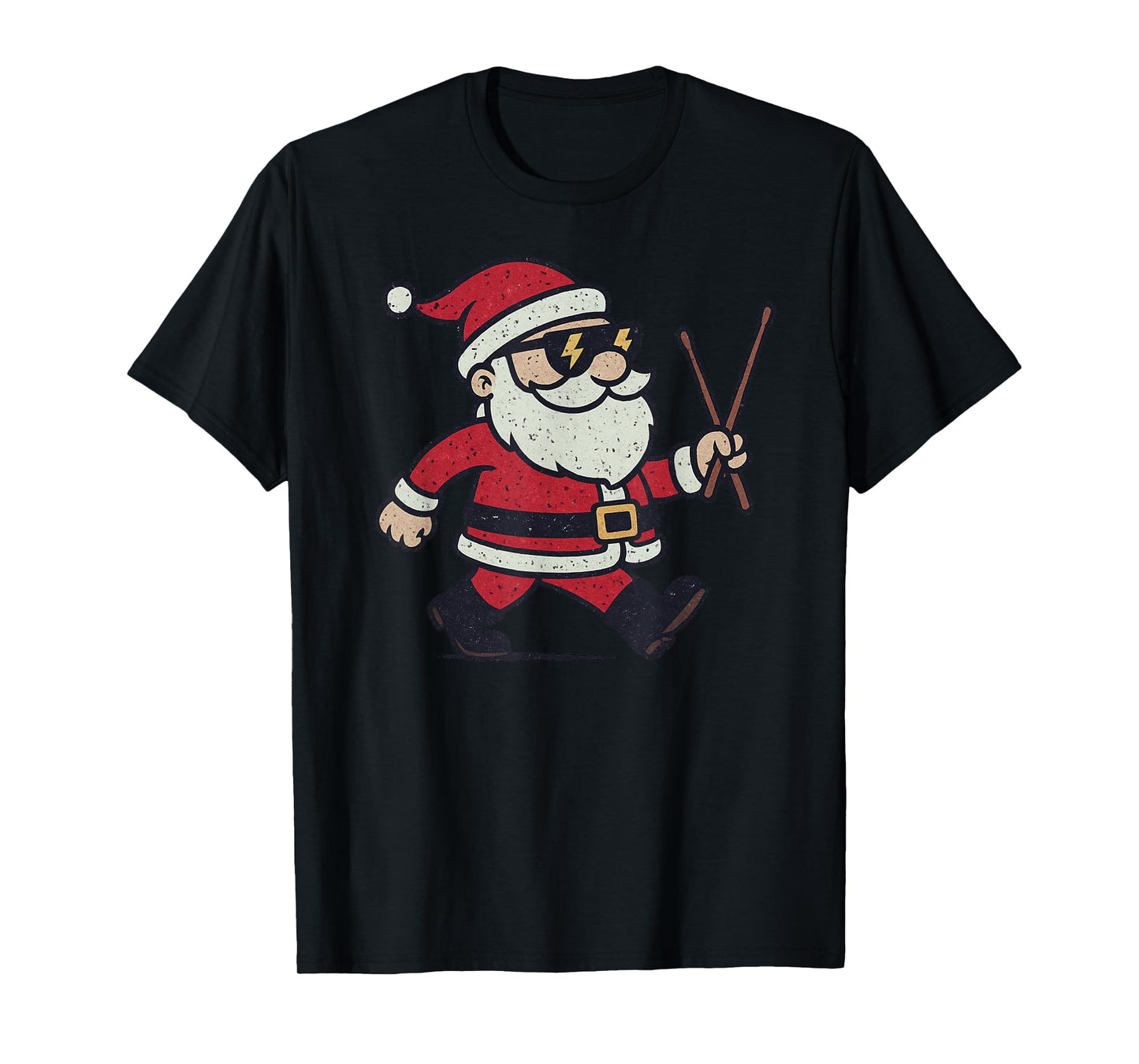 Santa Playing Drums Christmas Vintage Drummer Xmas T-Shirt