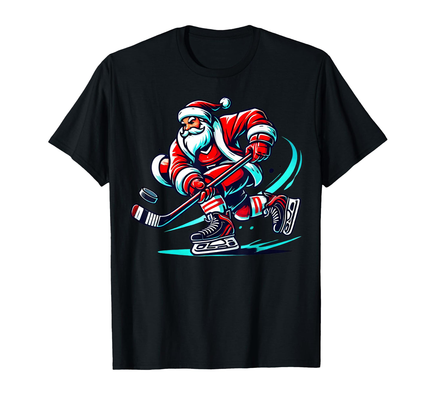 Santa Playing Ice Hockey Player Funny Christmas Graphic T-Shirt