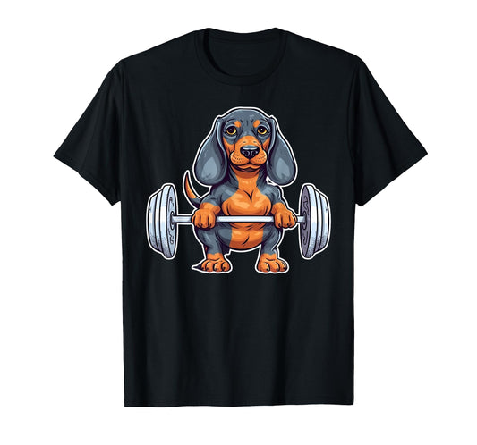 Dachshund Weightlifting Funny Deadlift Men Fitness Gym Gifts T-Shirt