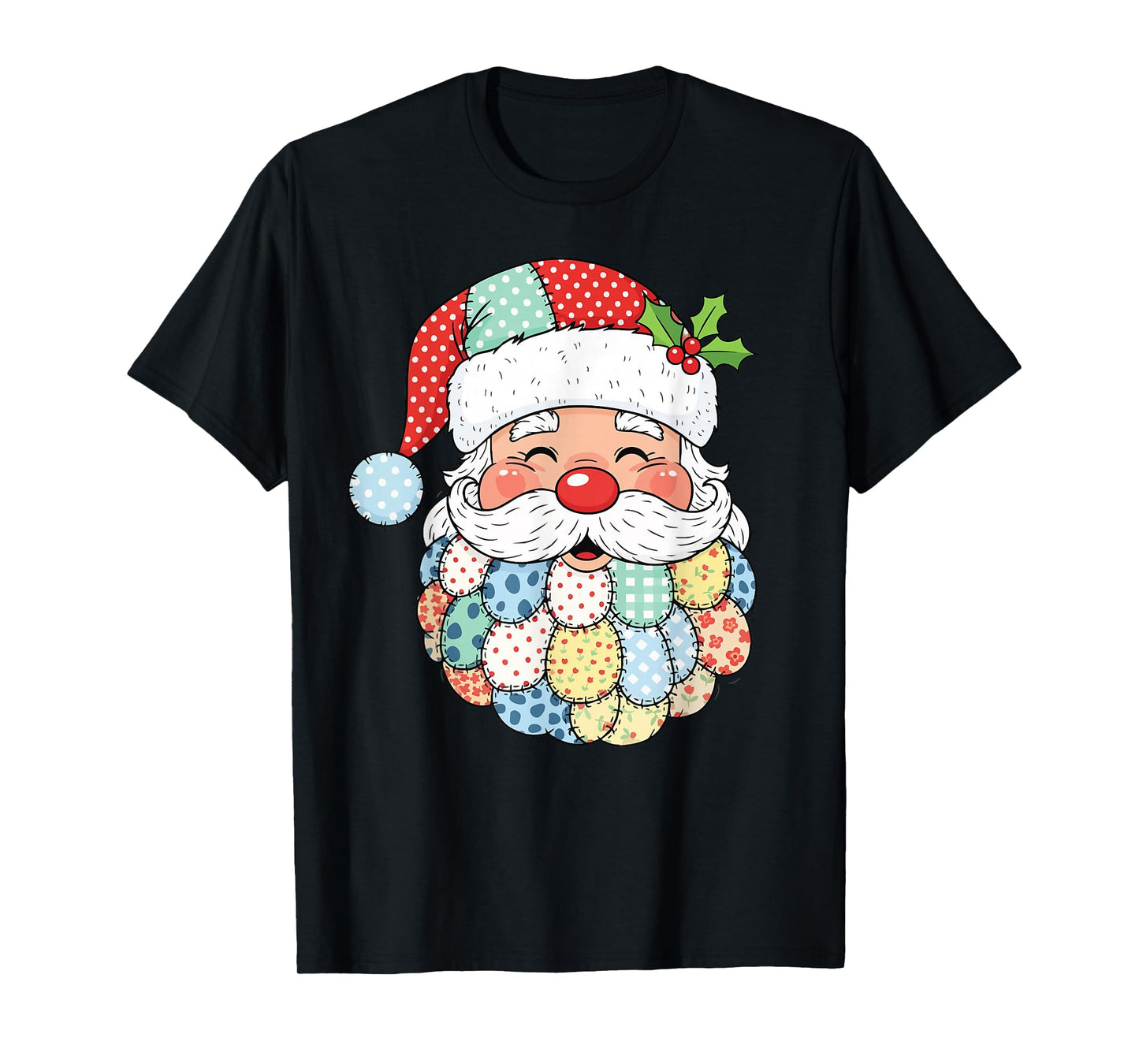 Retro Patchwork Santa Claus Christmas Preppy Xmas Quilting T-Shirt