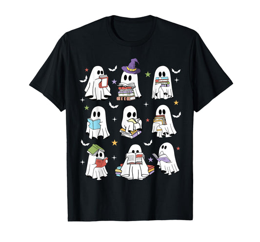 Retro Teacher Halloween Ghost Read More Books Teacher T-Shirt