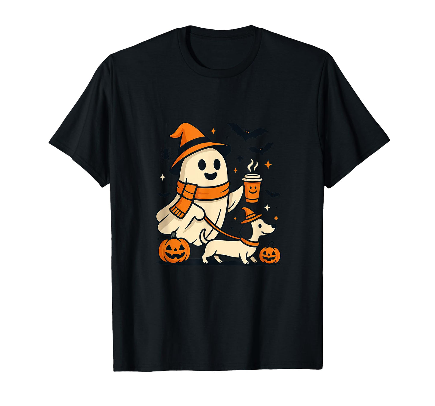 Cute Ghost with Dachshund Dog Coffee Halloween T-Shirt