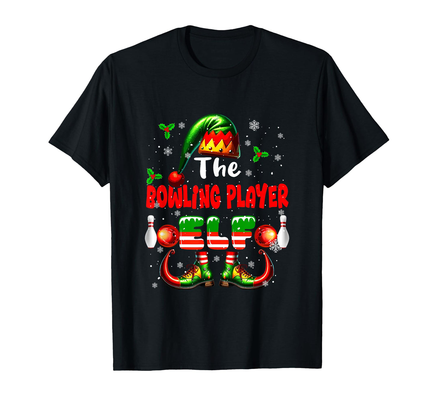 The Bowling Player Elf Christmas Job Team Matching Parties T-Shirt