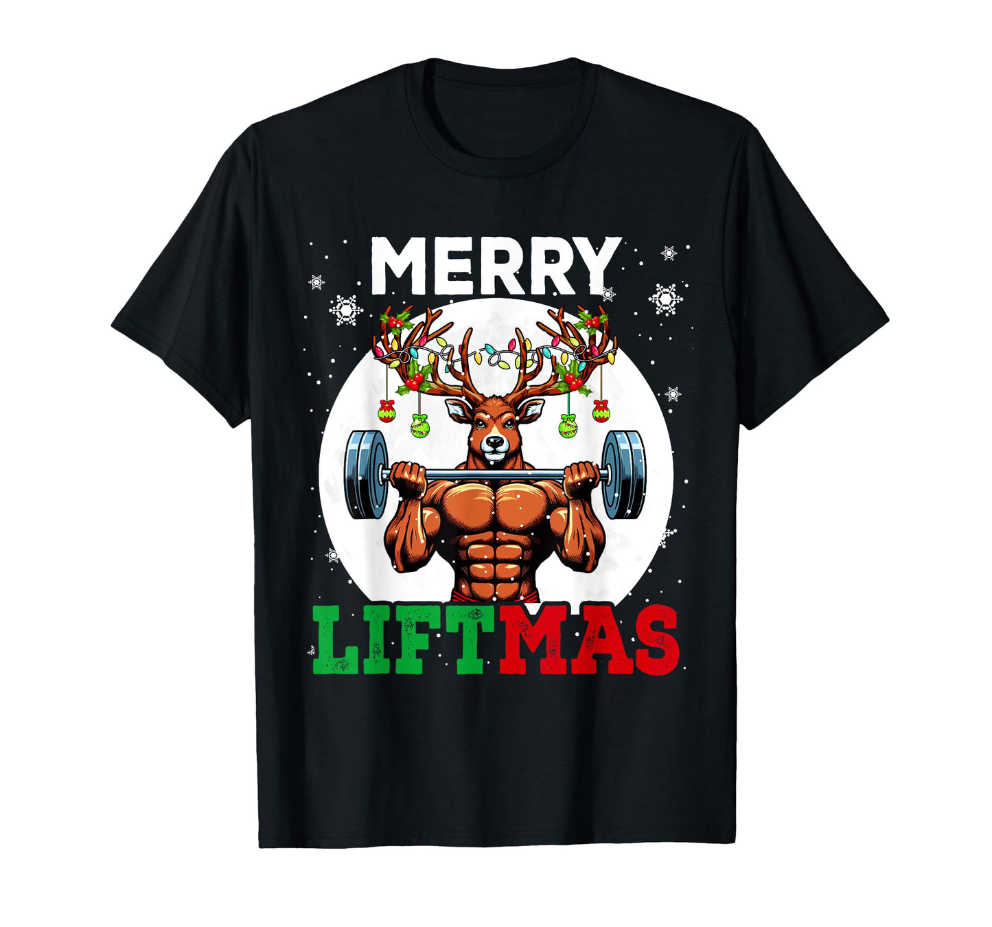 Merry Liftma's Christmas Reindeer Weightlifting Gym Workout T-Shirt