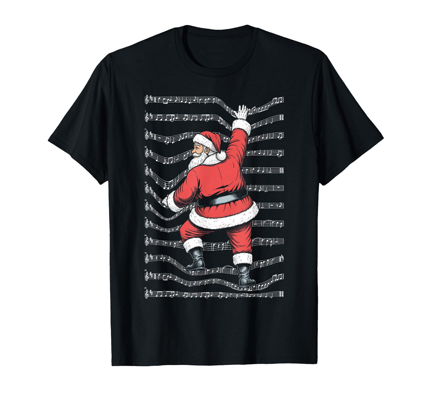 Musician Christmas Funny Santa Claus Climbing Sheet Music T-Shirt