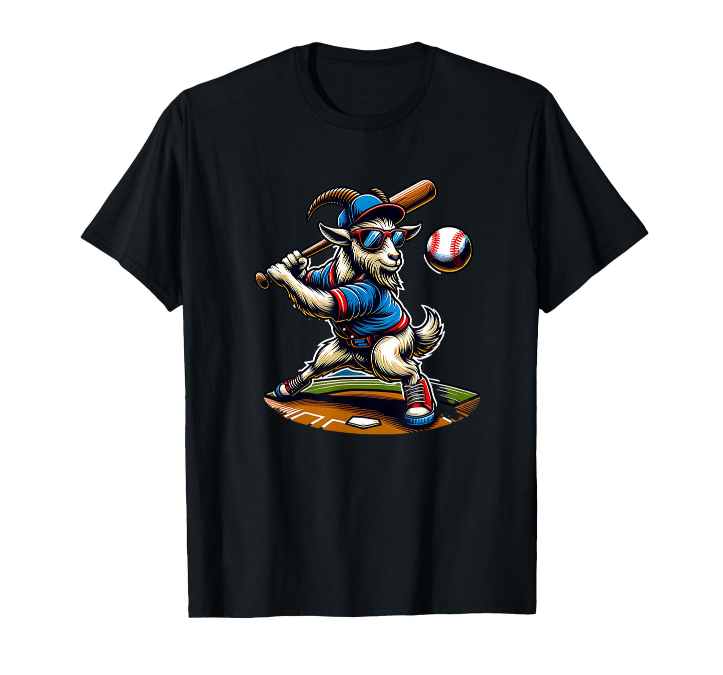 Goat Baseball Player With Bat And Ball Cool Animal Sports T-Shirt