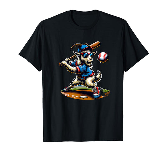Goat Baseball Player With Bat And Ball Cool Animal Sports T-Shirt