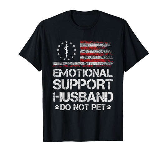 Emotional Support Husband Do Not Pet - Vintage American Flag T-Shirt