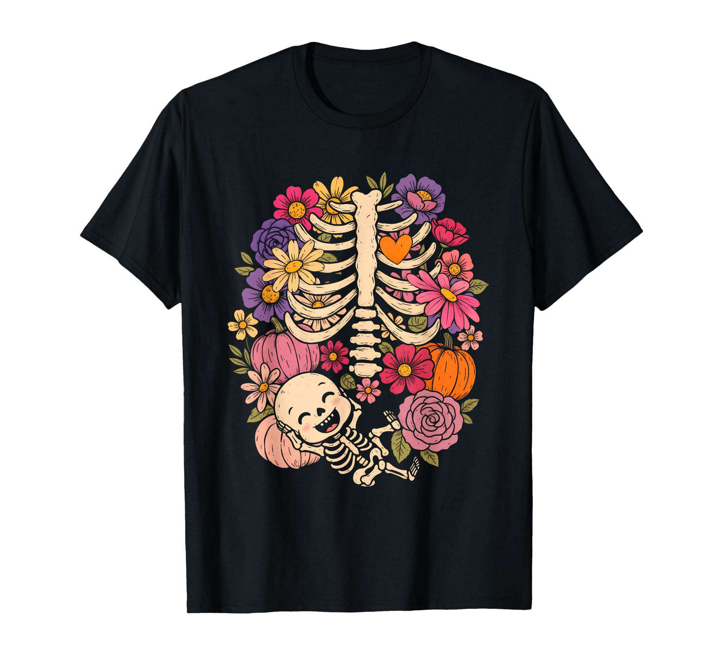 Halloween Pregnancy Announcement Baby Shower Pumpkin Floral T-Shirt