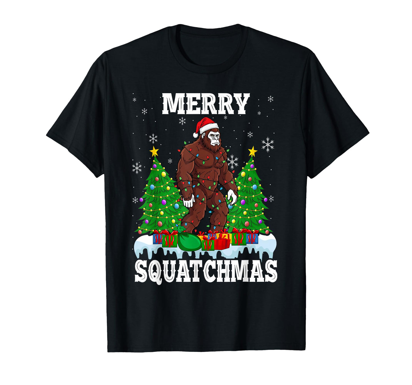 Merry Squatchmas Christmas Tree Santa Bigfoot Sasquatch T-Shirt