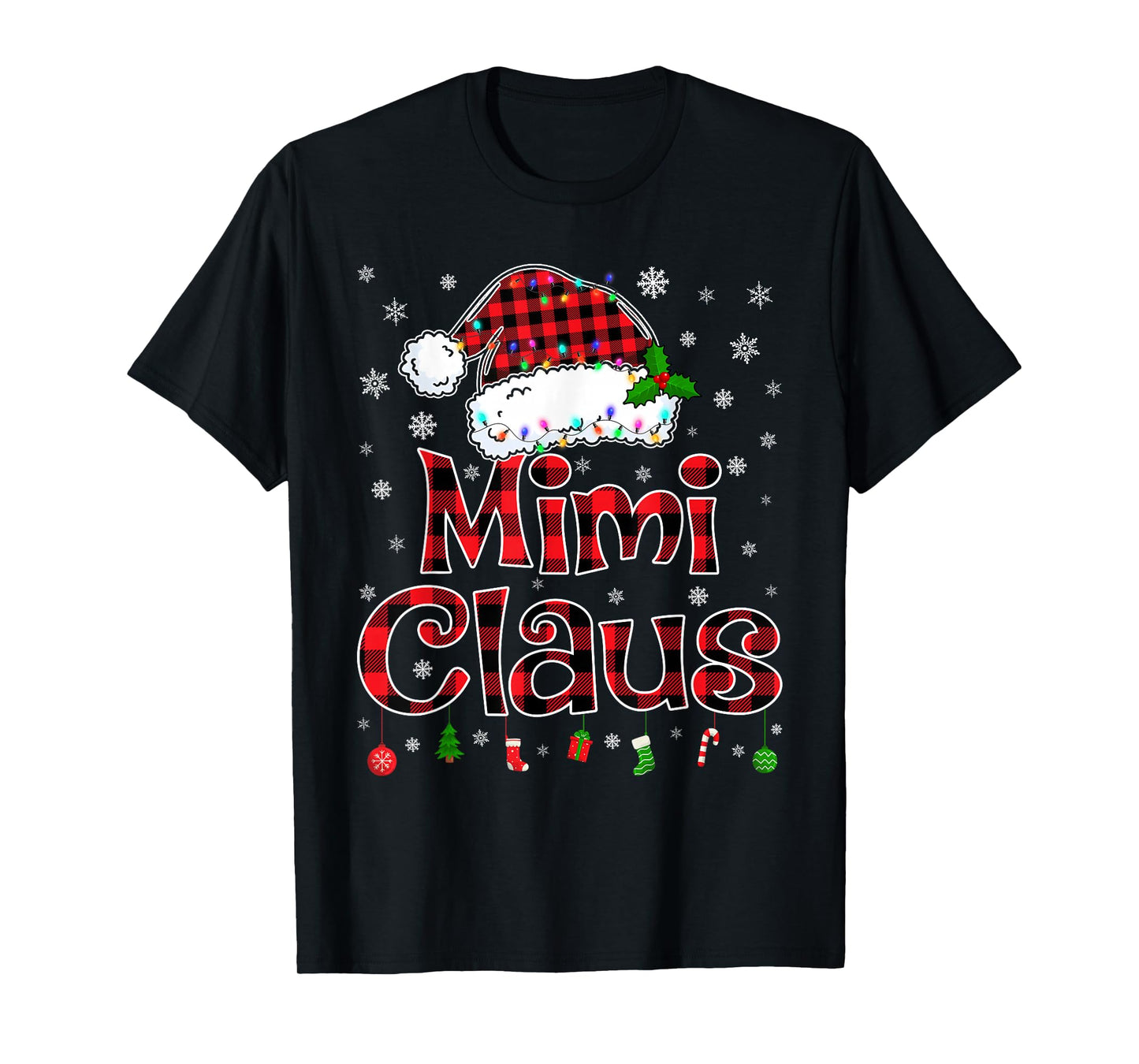 Mimi Claus Christmas Lights Xmas Pajama Matching Family T-Shirt