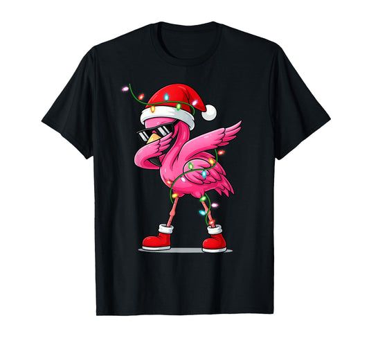 Dabbing Flamingo Squad Christmas Tee Santa Claus Xmas Gifts T-Shirt
