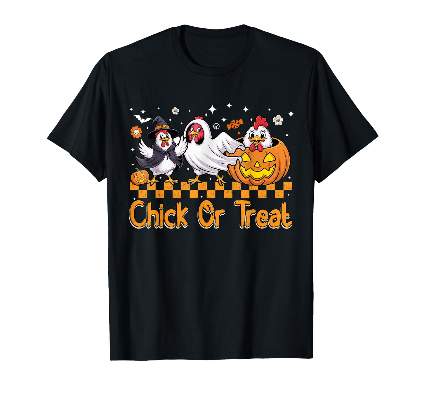 Retro Halloween Chick Or Treat Spooky Chickens Ghost Witch T-Shirt