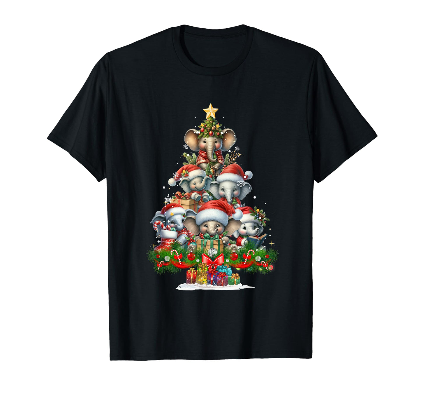 Cute Elephant Christmas Tree Funny Santa Hat Xmas Holiday T-Shirt