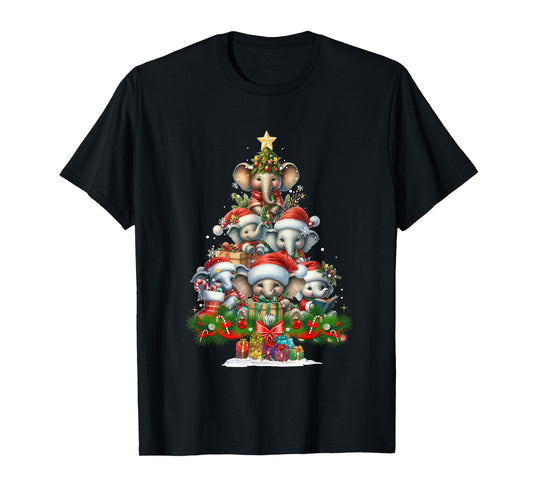 Cute Elephant Christmas Tree Funny Santa Hat Xmas Holiday T-Shirt
