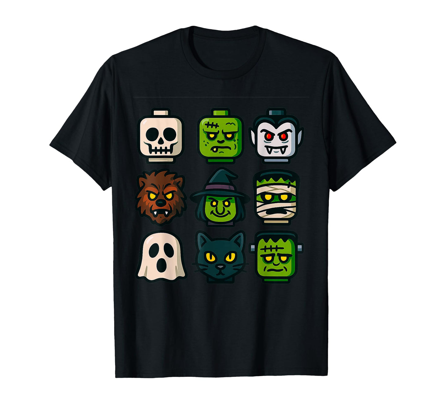 Monster Faces Pop Art Halloween Block Style Graphic T-Shirt
