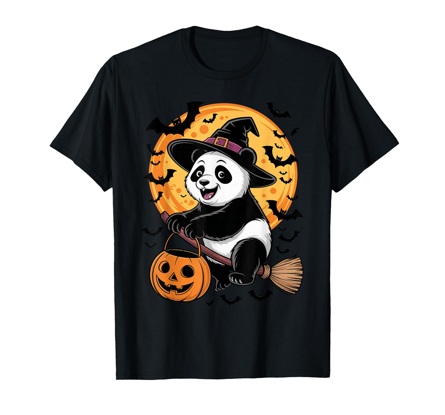 Cute Panda Halloween Witch Hat Jack-o-Lantern Candy Bucket T-Shirt