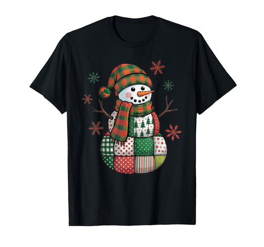 Patchwork Snowman Retro Funny Christmas Xmas Snowman Holiday T-Shirt