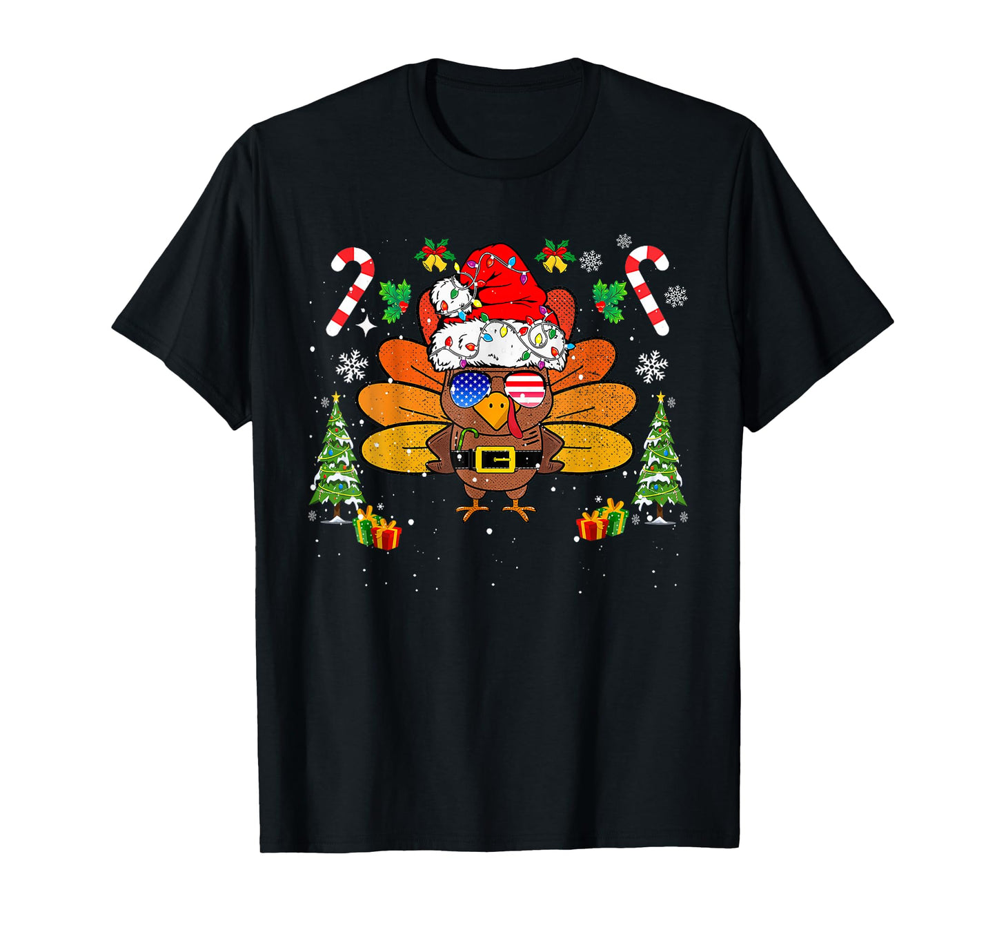 Merry Thanksmas Happy Thanksgiving Santa Turkey Xmas Family T-Shirt