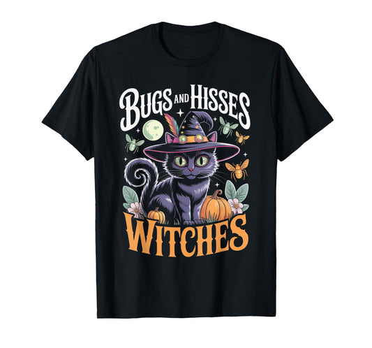 Gothic Cat Magic Flowers Witch Apparel T-Shirt