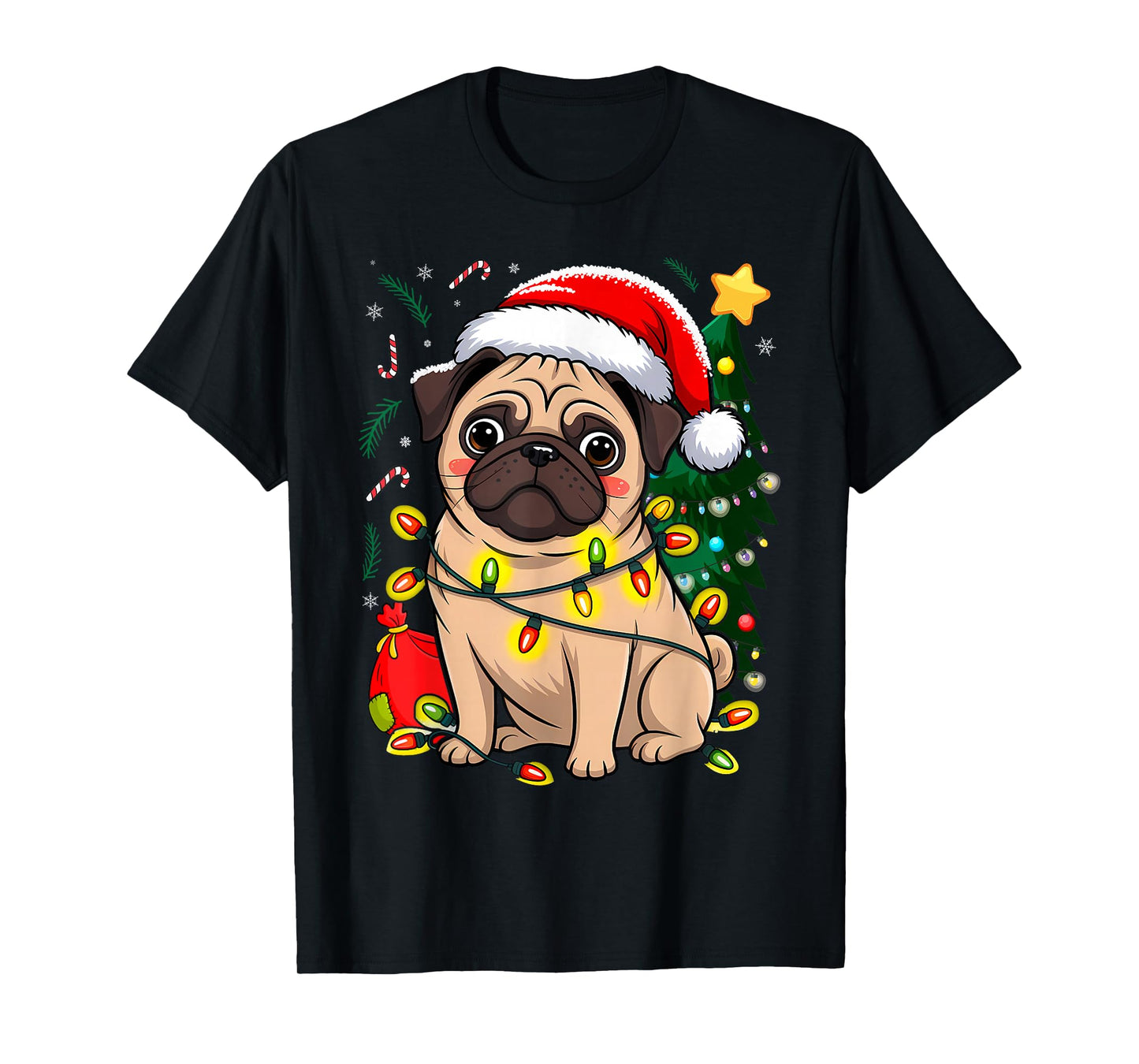 Christmas Dog Santa Clause Pug Puppy X-mas T-Shirt