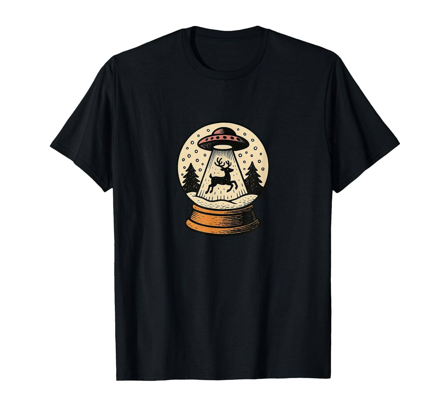 Snowglobe UFO Beaming Up Reindeer Funny Alien Christmas T-Shirt