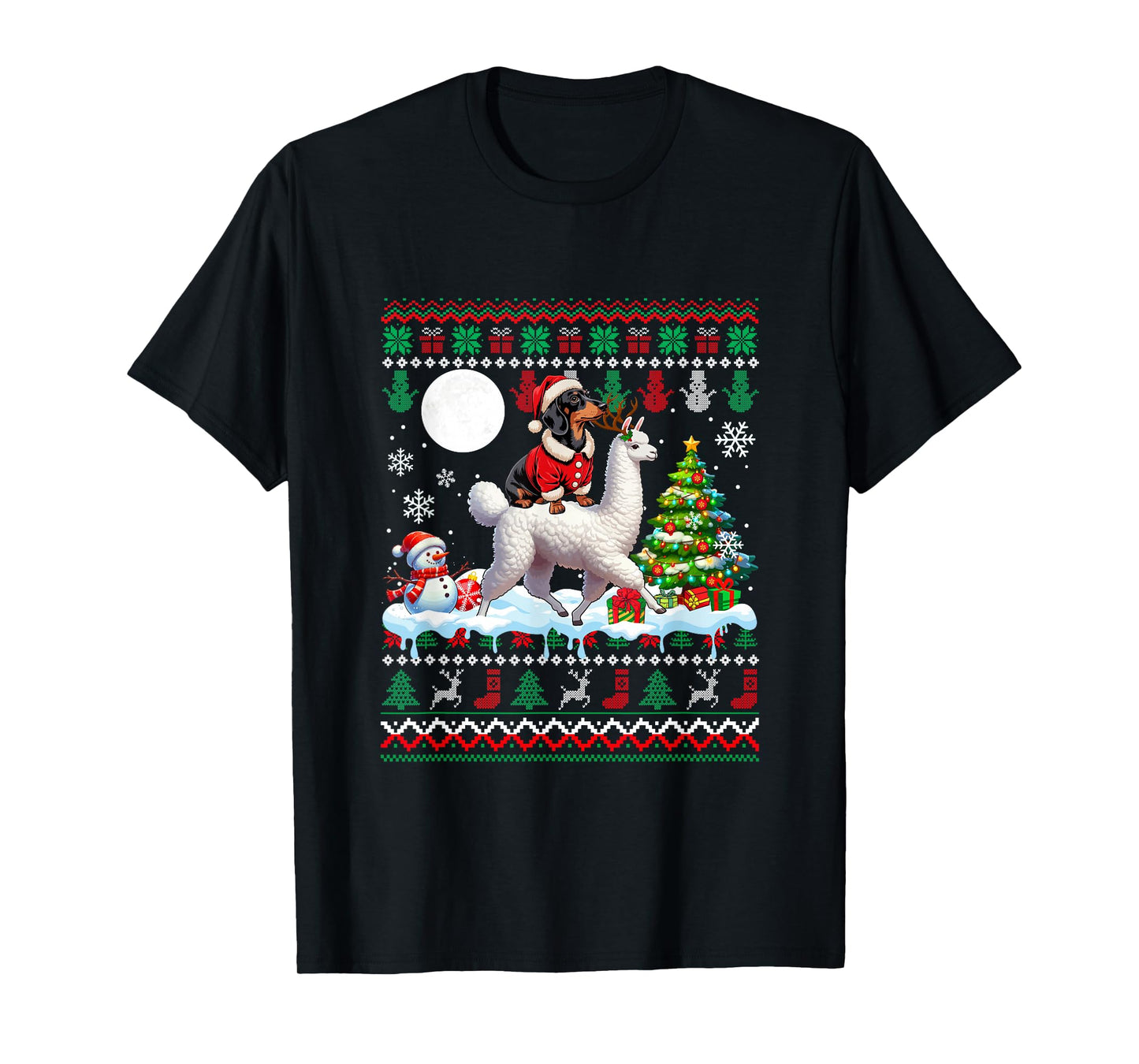 Santa Dachshund Riding Llama Sweater Christmas Owner Kids T-Shirt