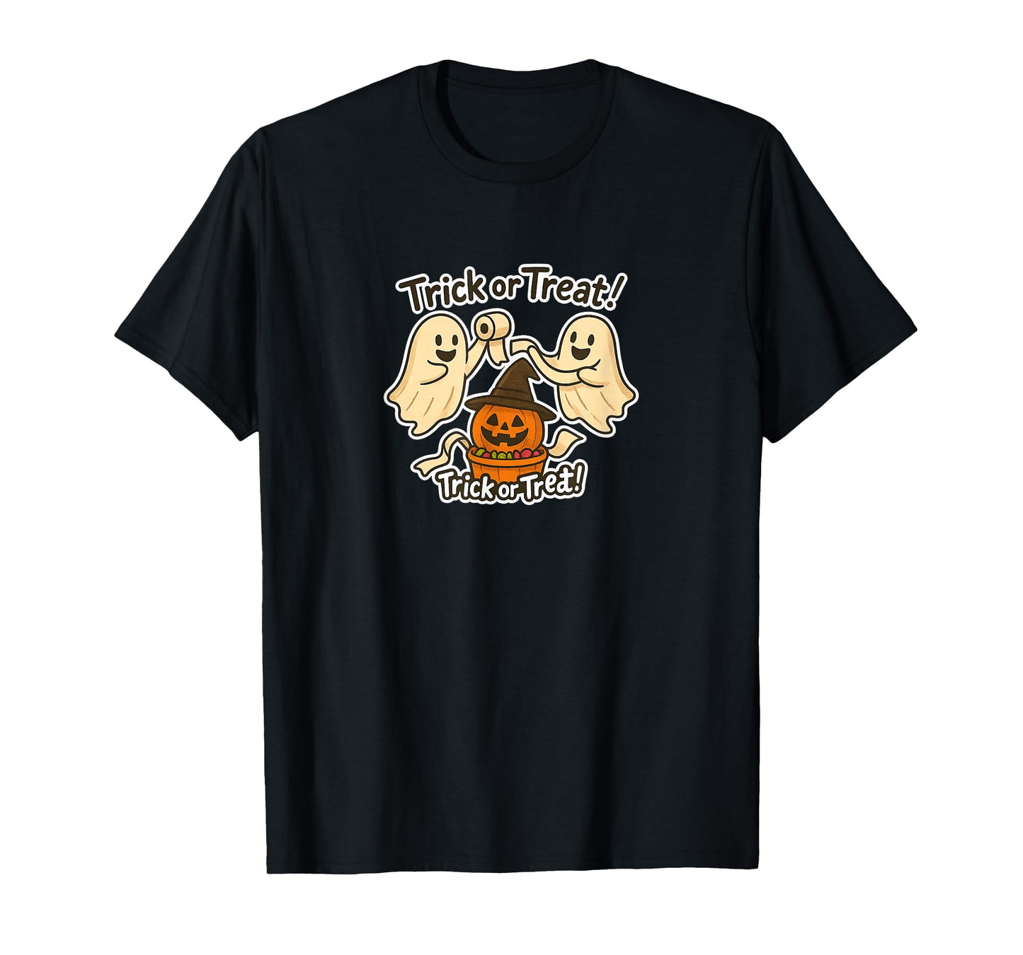 Halloween -Trick or Treat! – Cute Ghosts, Pumpkin & Candy T-Shirt