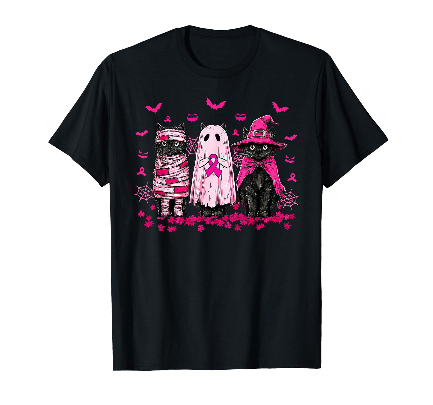 Retro Halloween Black Cat Breast Cancer Awareness T-Shirt