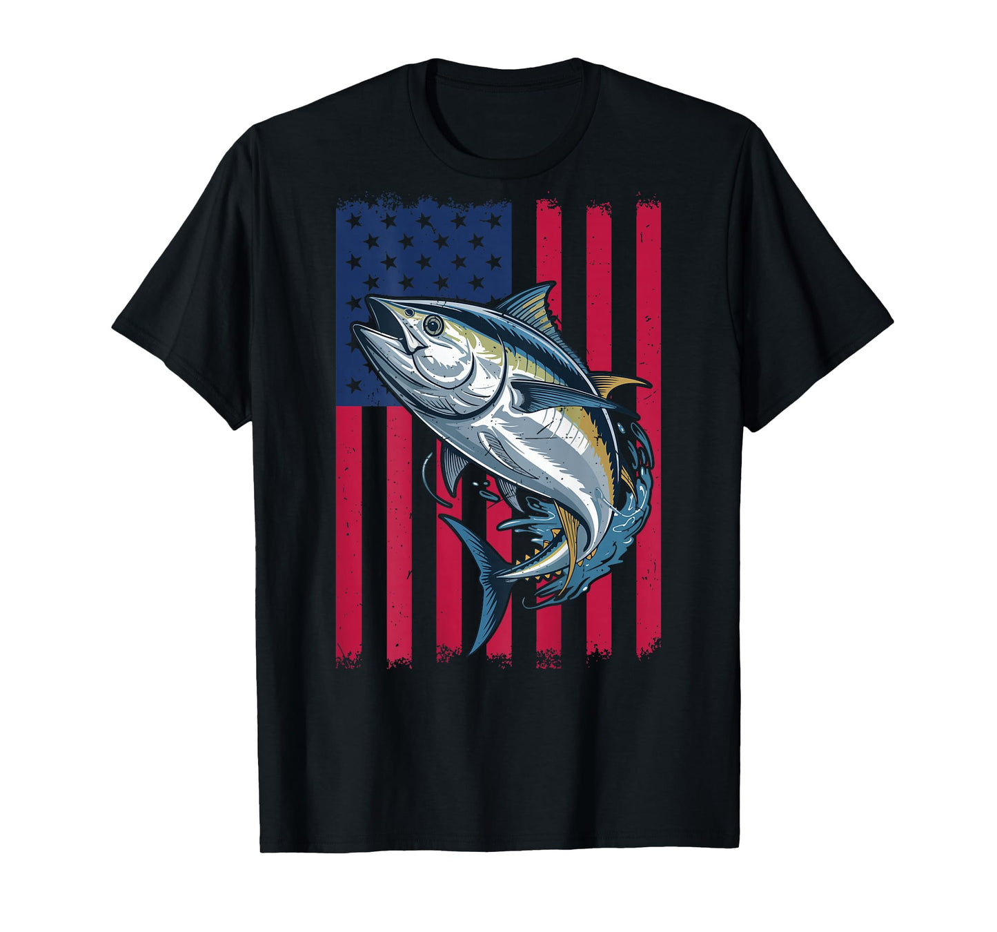 Youth Boys Deep Sea Fishing American Flag Bluefin Tuna Fish T-Shirt