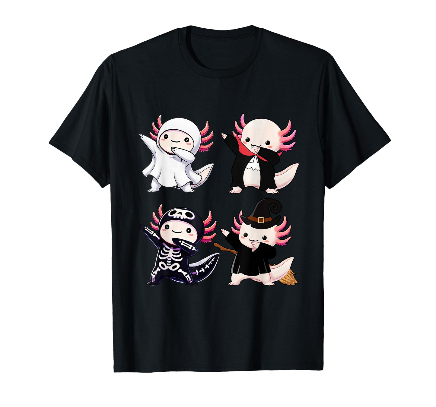 Funny Dabbing Axolotl Halloween Costume Ghost Skeleton Witch T-Shirt