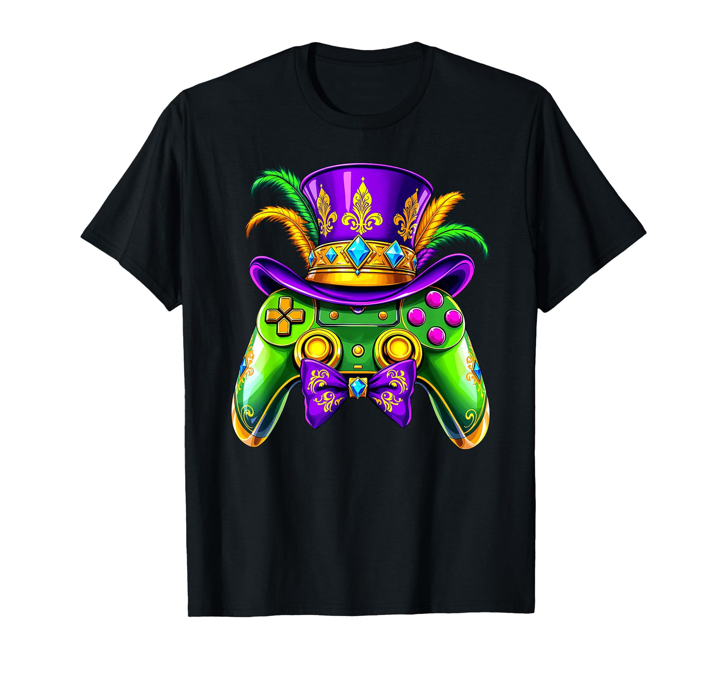 Mardi Gras Video Game Controller Jester Mask Kids Boys Mens T-Shirt
