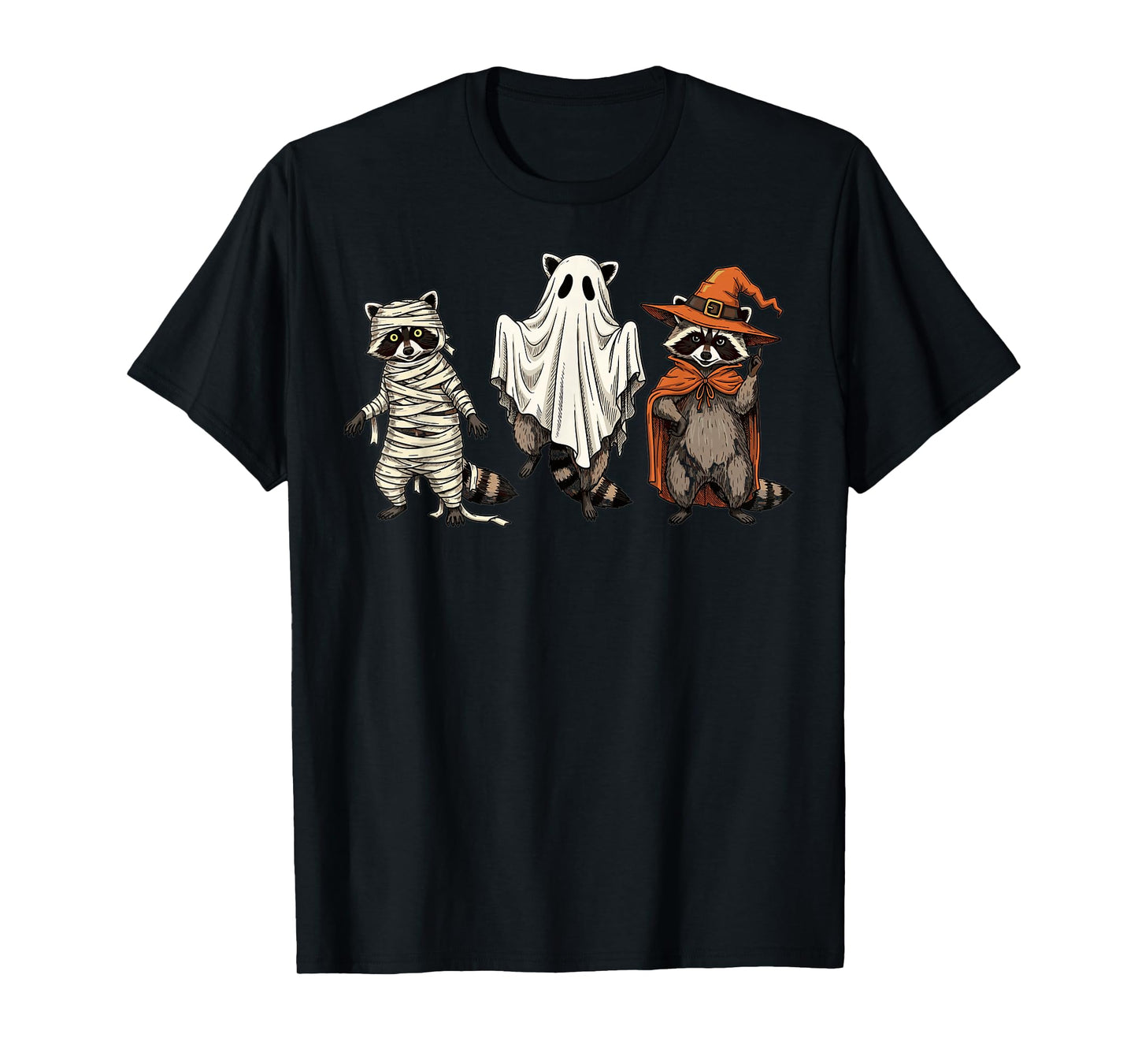Halloween Raccoon Mummy Ghost Witch Costume Party T-Shirt