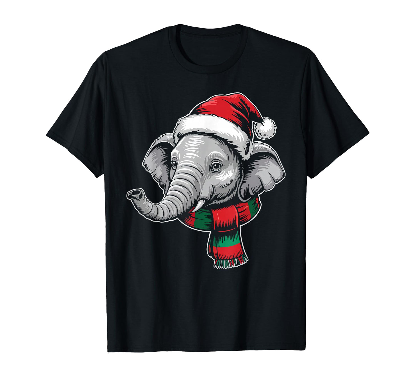 Elephant Xmas Santa Hat Scarf Christmas Costume T-Shirt