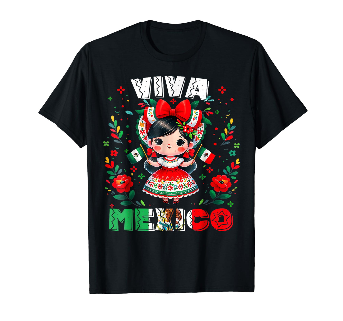Viva Mexico Mexican Girl Flag Independence Day Girls Kids T-Shirt