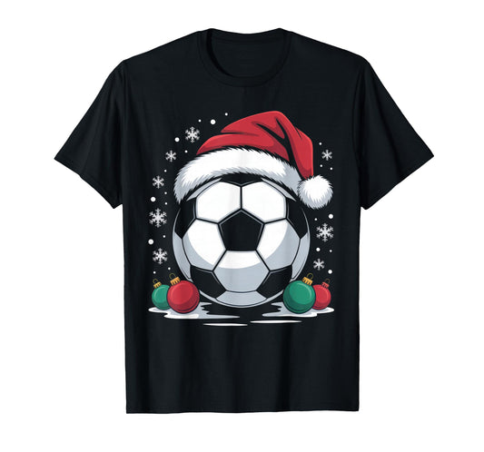 Festive Soccer Fan Joy Santa Hat Ornament Holiday Season T-Shirt