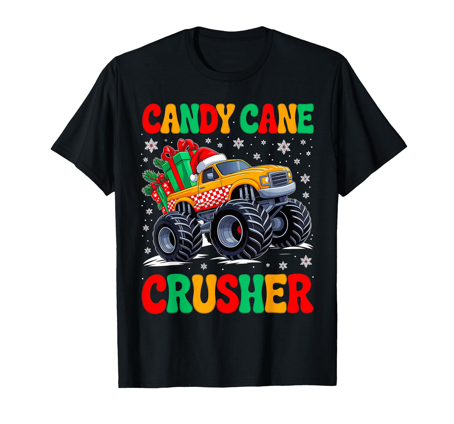 Groovy Christmas Candy Cane Crusher Xmas Monster Truck Boys T-Shirt