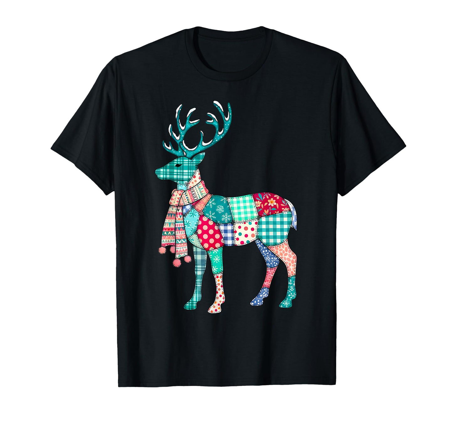 Christmas Reindeer Patchwork Reindeer Men Women Kids Xmas T-Shirt