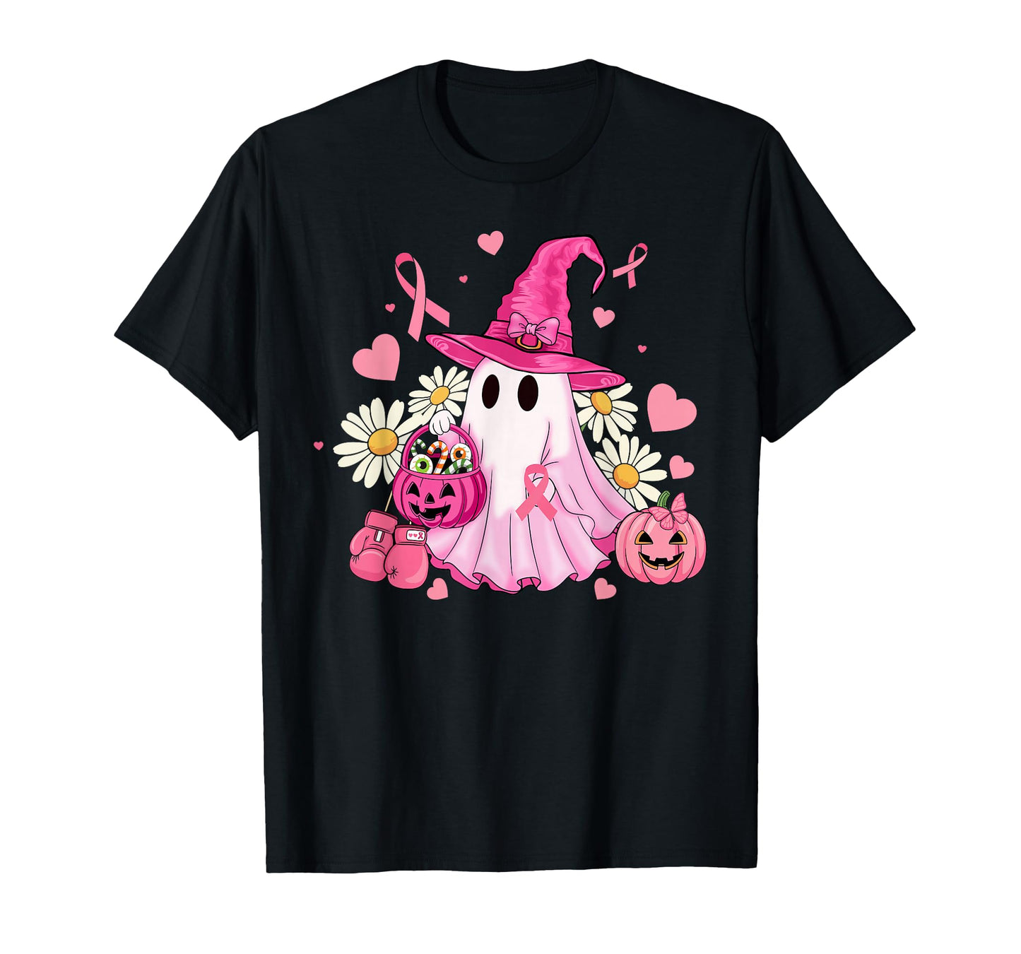 Pink Witch Ghost Halloween Breast Cancer Awareness Spooky T-Shirt