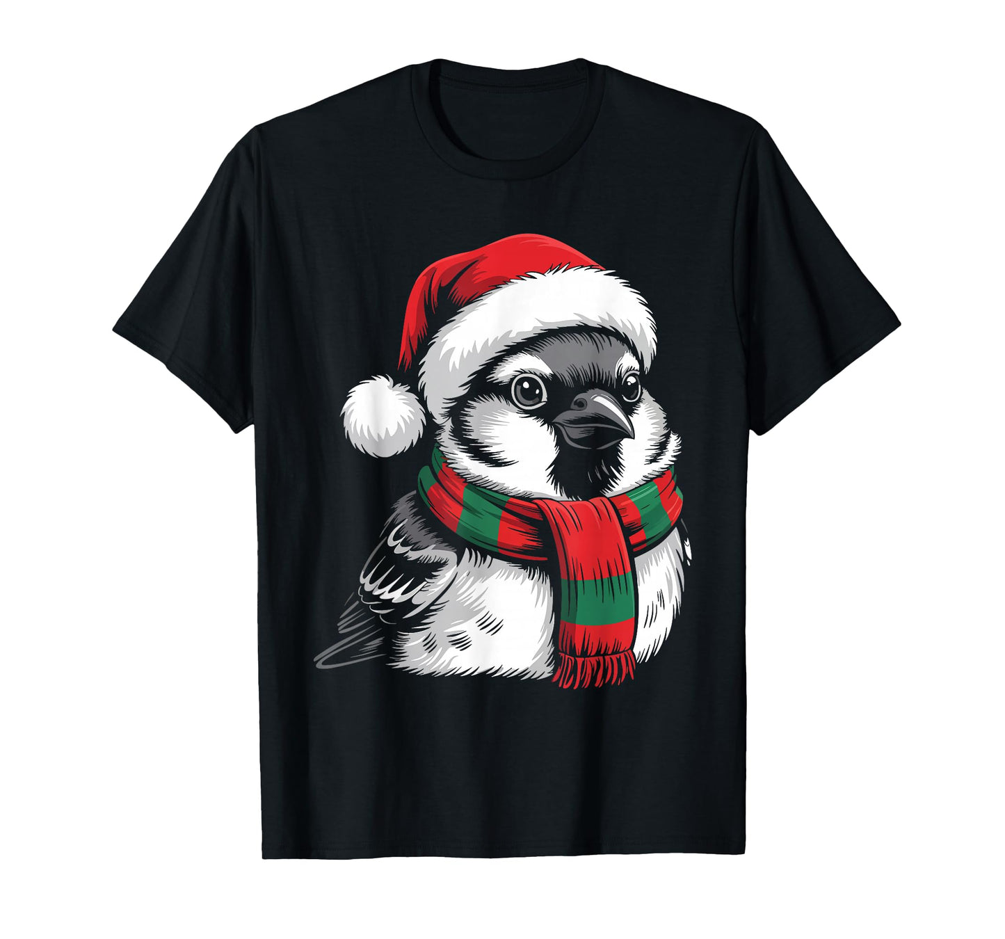 Sparrow Xmas Santa Hat Scarf Christmas Costume T-Shirt