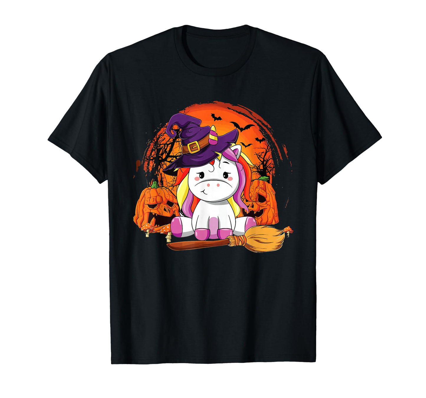 Halloween Unicorn Witch Broom Pumpkin T-Shirt