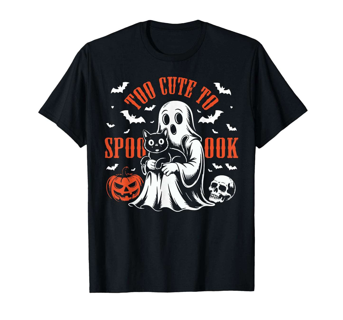 Too Cute to Spook Pet Funny Cat Paw Halloween Spooky Pumpkin T-Shirt