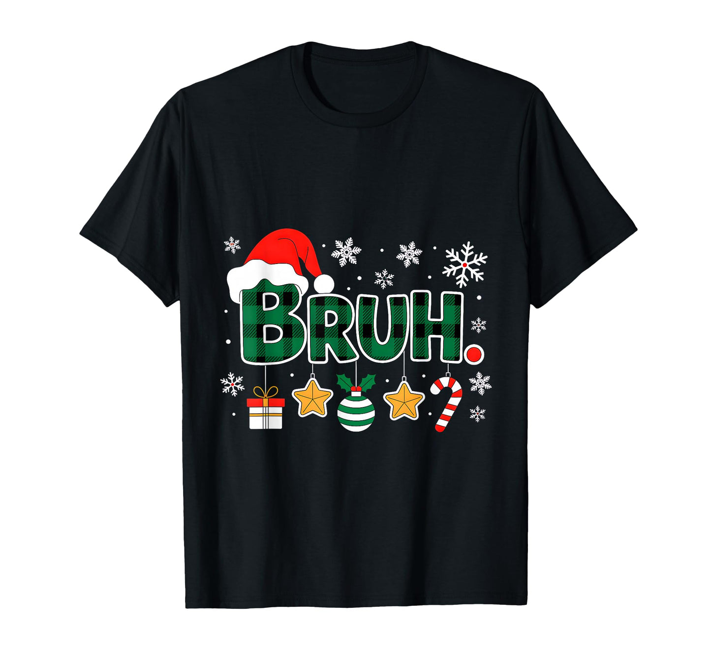 Bruh Funny Christmas Green Plaid Teens Boys Kid Xmas Pajamas T-Shirt