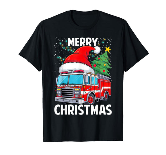 Firetruck Santa Sleigh Fireman Christmas Firefighter T-Shirt