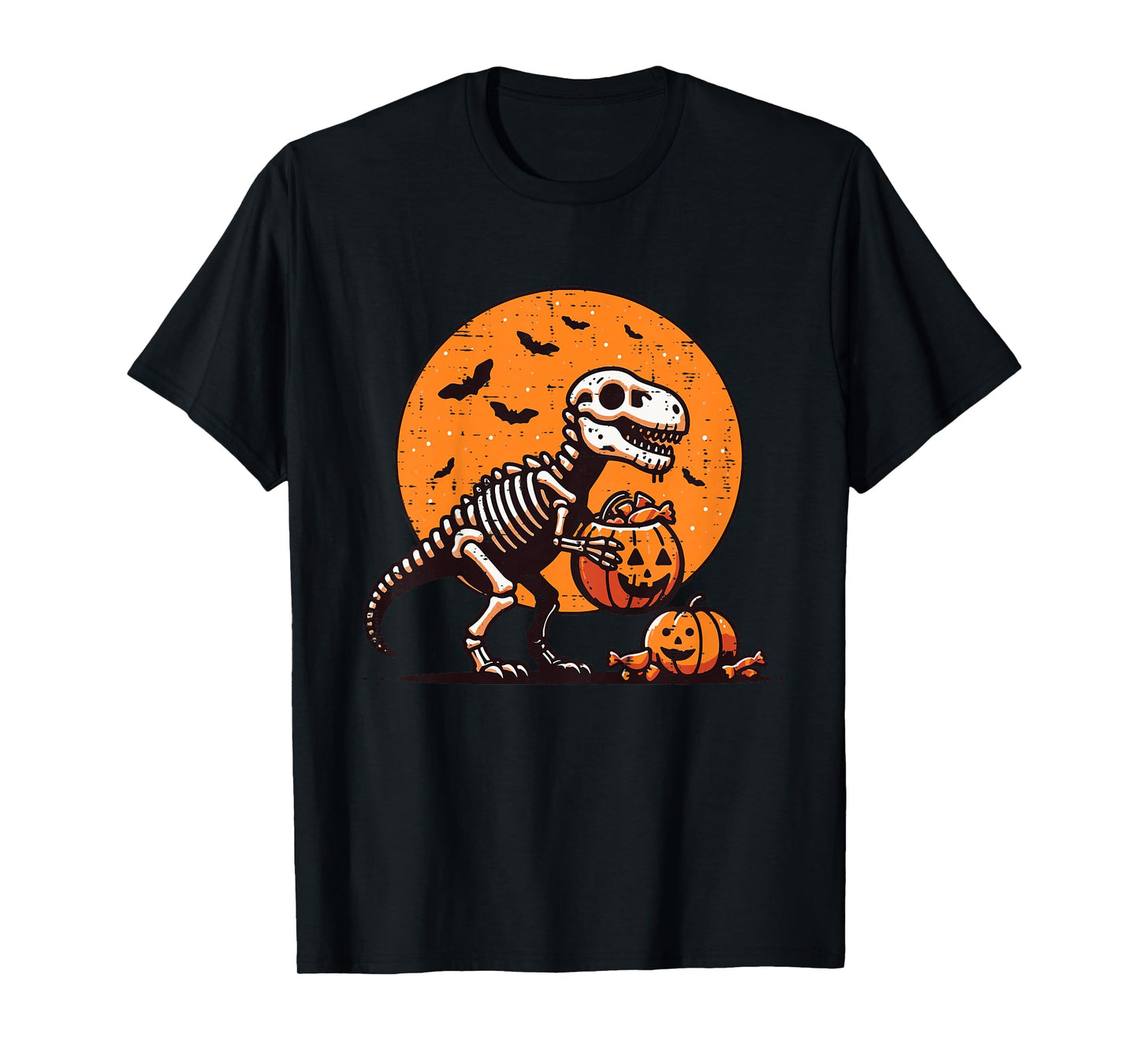 Kids Halloween Dino Skeleton Trick Treat Trex Costume Boys Kids T-Shirt