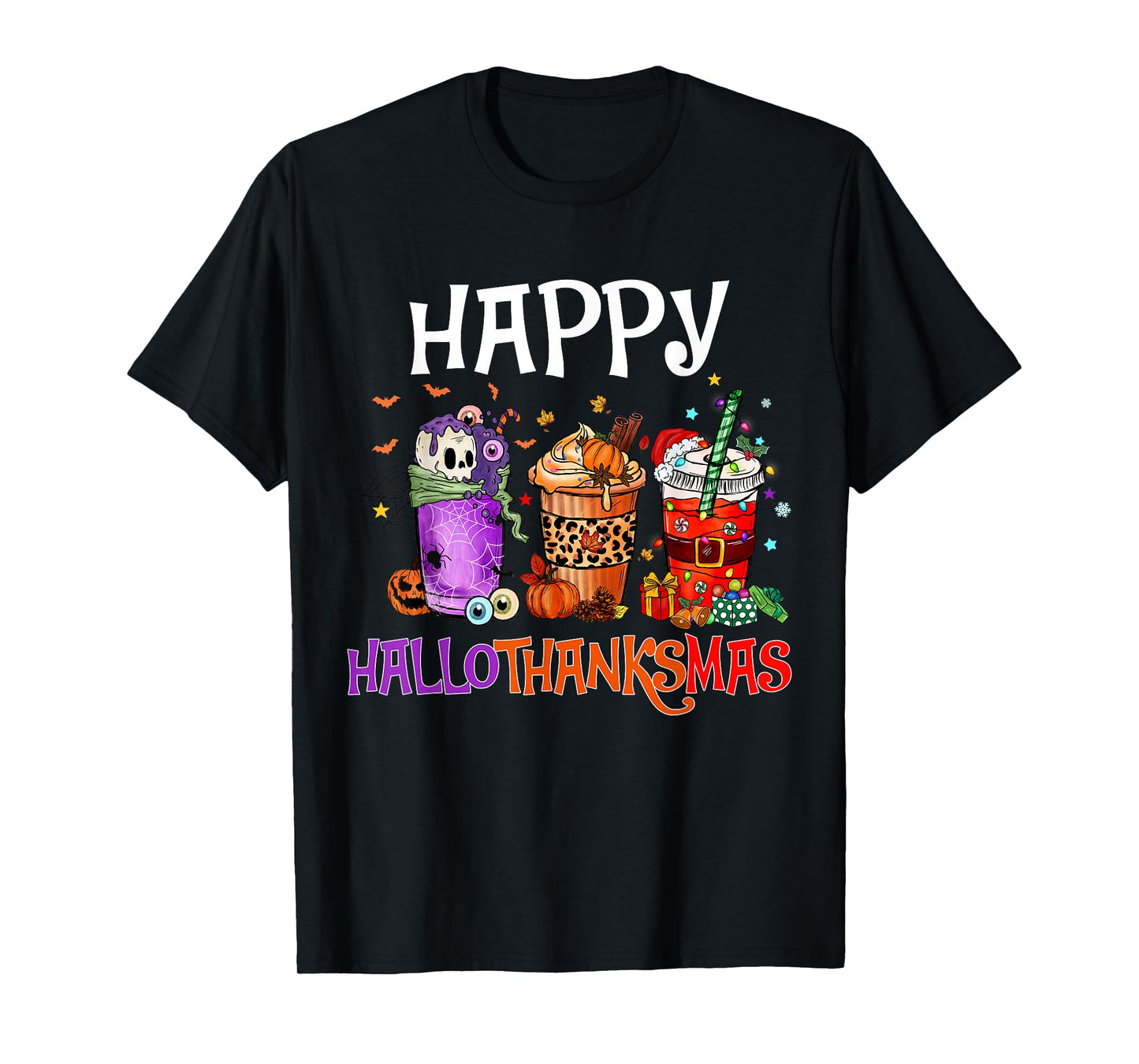 Happy Halloween Thanksgiving Christmas Season Coffee Latte T-Shirt
