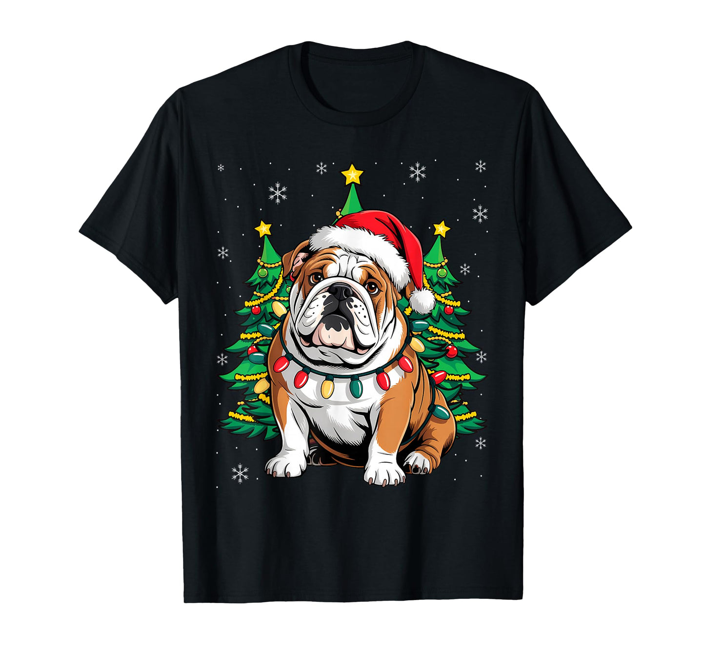 English Bulldog Santa Christmas Tree Lights Xmas Boys Dog T-Shirt